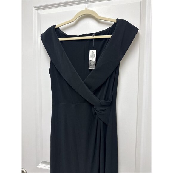 Lauren Ralph Lauren Column Gown Size 12 Black Off Shoulder Side Slit Dress NEW - Picture 6 of 14